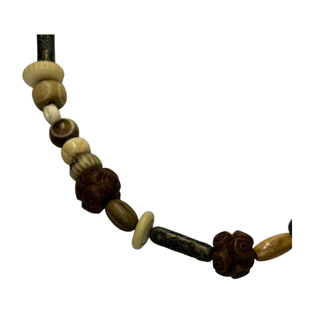 Vintage Mixed Bead Necklace Carved Wood Bone Ethnic Boho Tribal - Picture 4 of 5